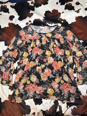 Bobbie Brooks Floral Mesh Blouse Size Large
